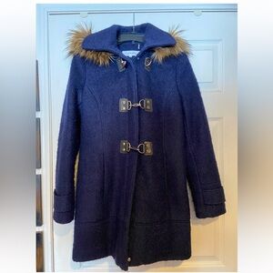 Calvin Klein Blue Faux Fur removable hood coat Size 2